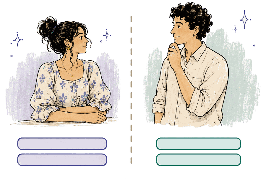 An illustration of a week's work divided between two people.